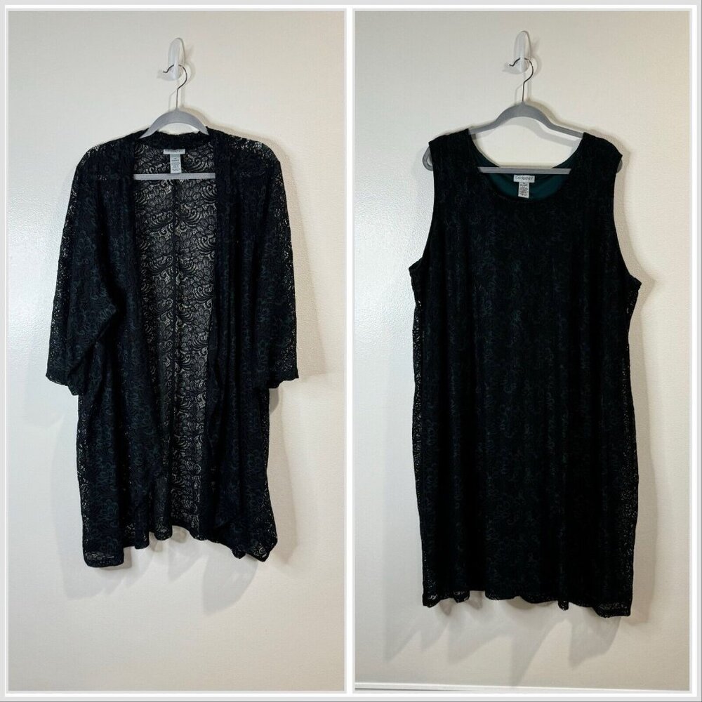 Catherines Black Lace Dress with Matching Open Cardigan
